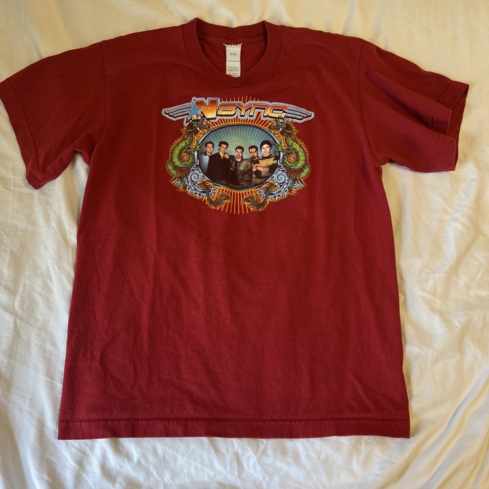 Vintage 2002 NSYNC Band T-Shirt Red Graphic Tee Dragon Y2K XL 18-20